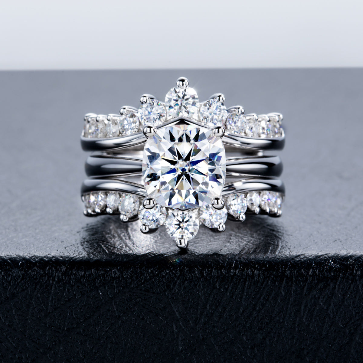 S925‑Silver Moissanite Chunky Square Stackable Rings