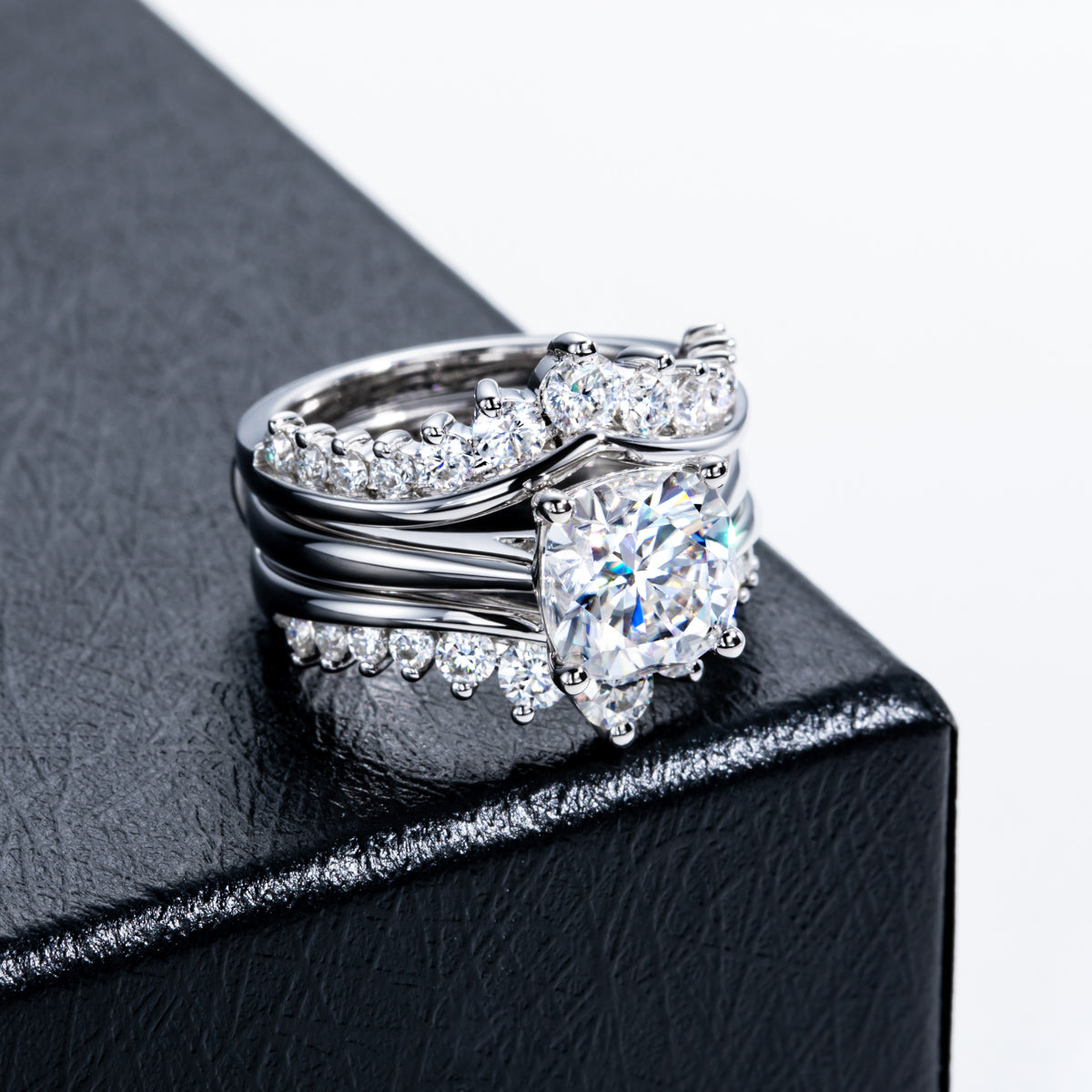 S925‑Silver Moissanite Chunky Square Stackable Rings