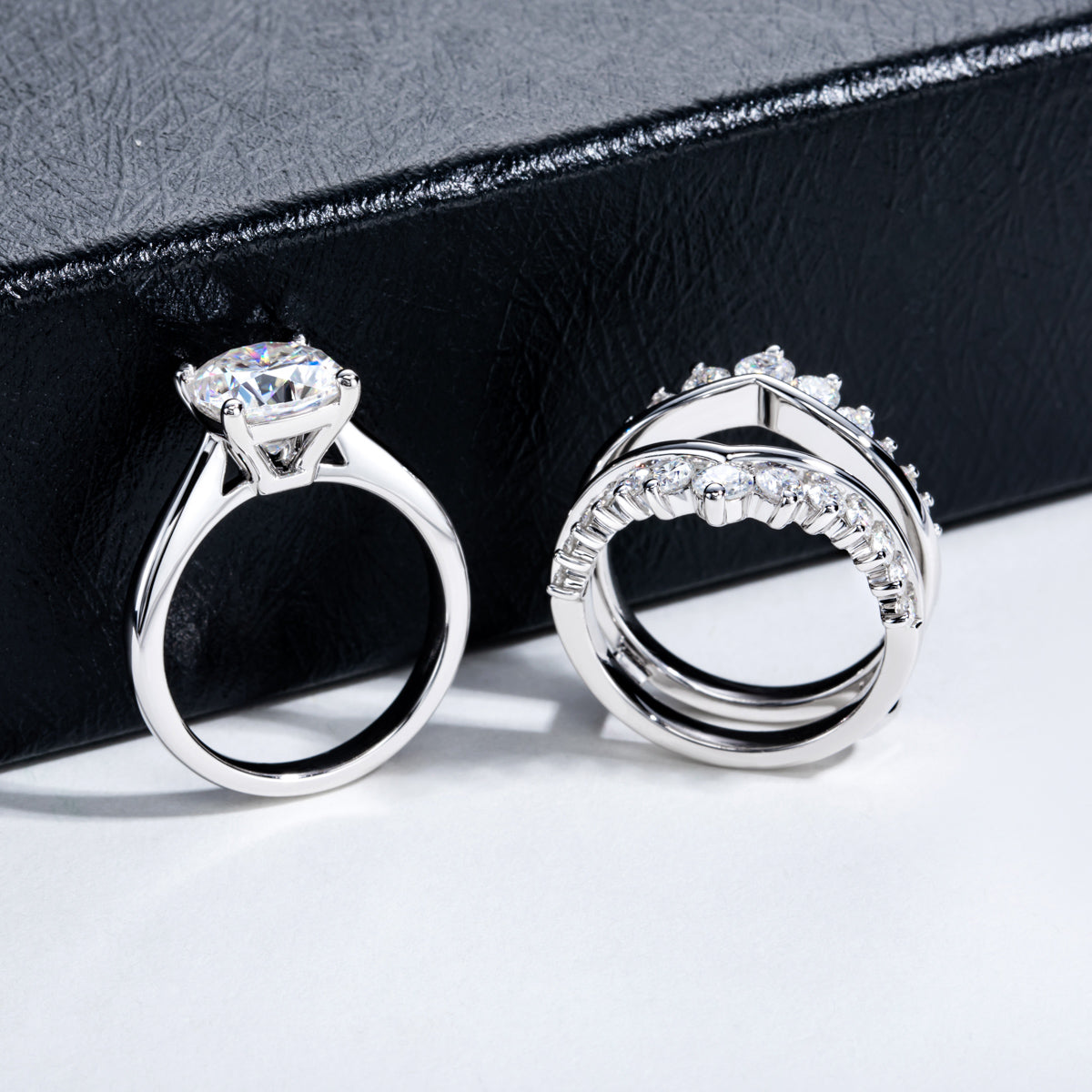 S925‑Silver Moissanite Chunky Square Stackable Rings