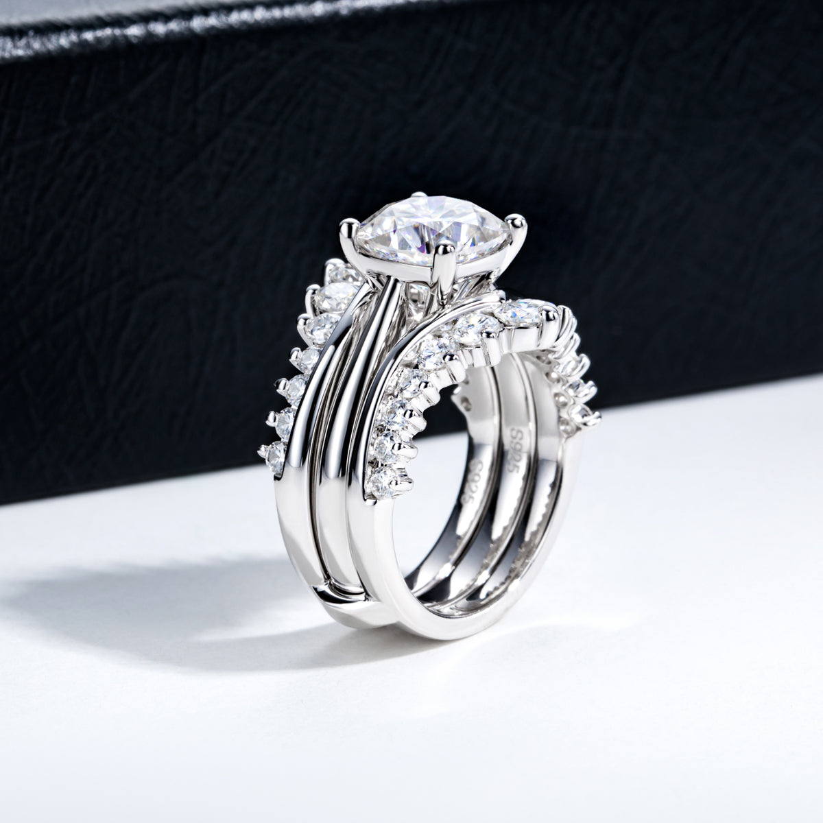 S925‑Silver Moissanite Chunky Square Stackable Rings