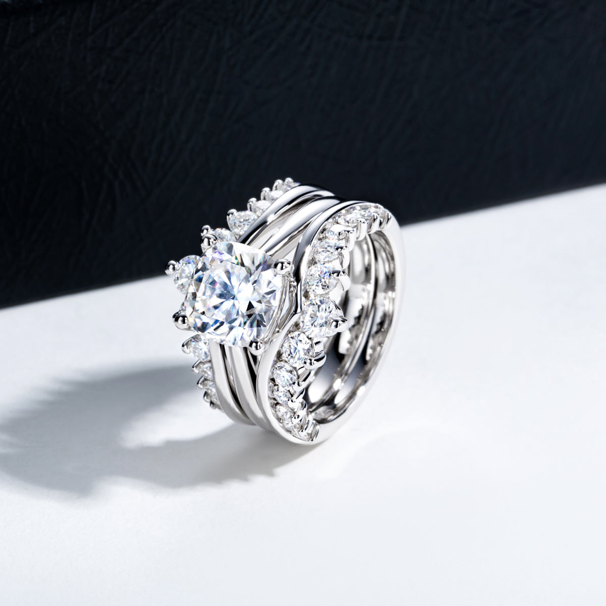 S925‑Silver Moissanite Chunky Square Stackable Rings