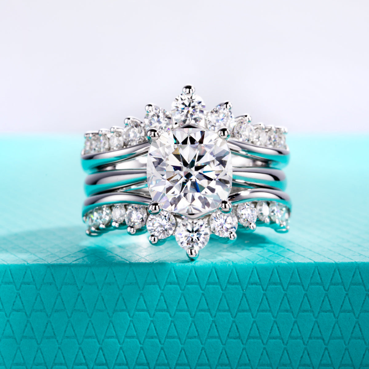 S925‑Silver Moissanite Chunky Square Stackable Rings