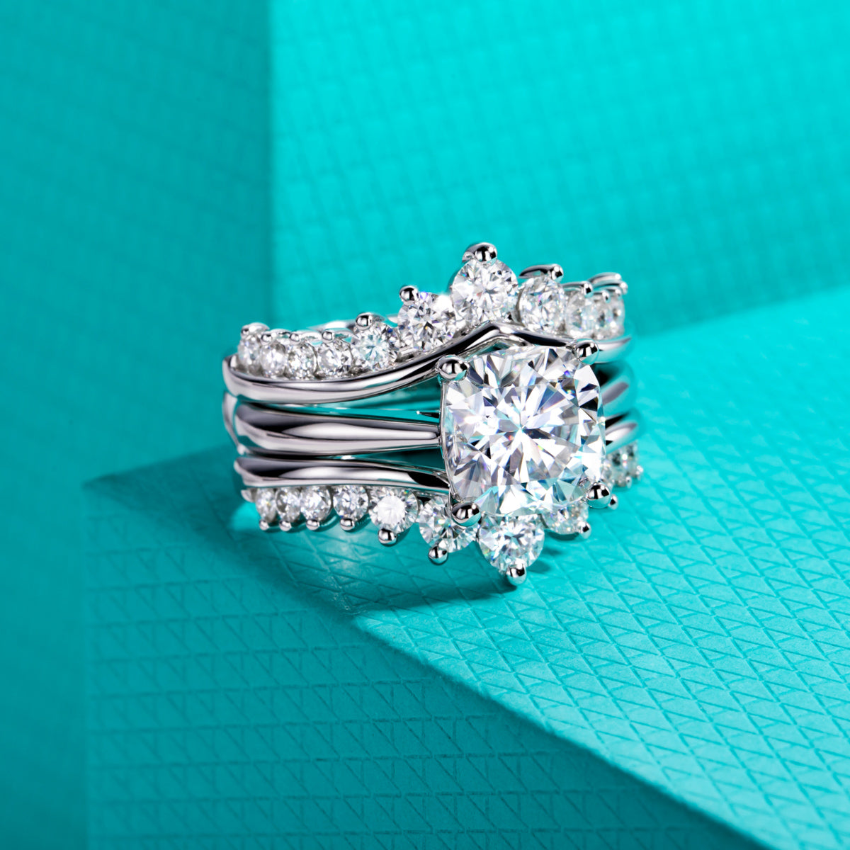 S925‑Silver Moissanite Chunky Square Stackable Rings