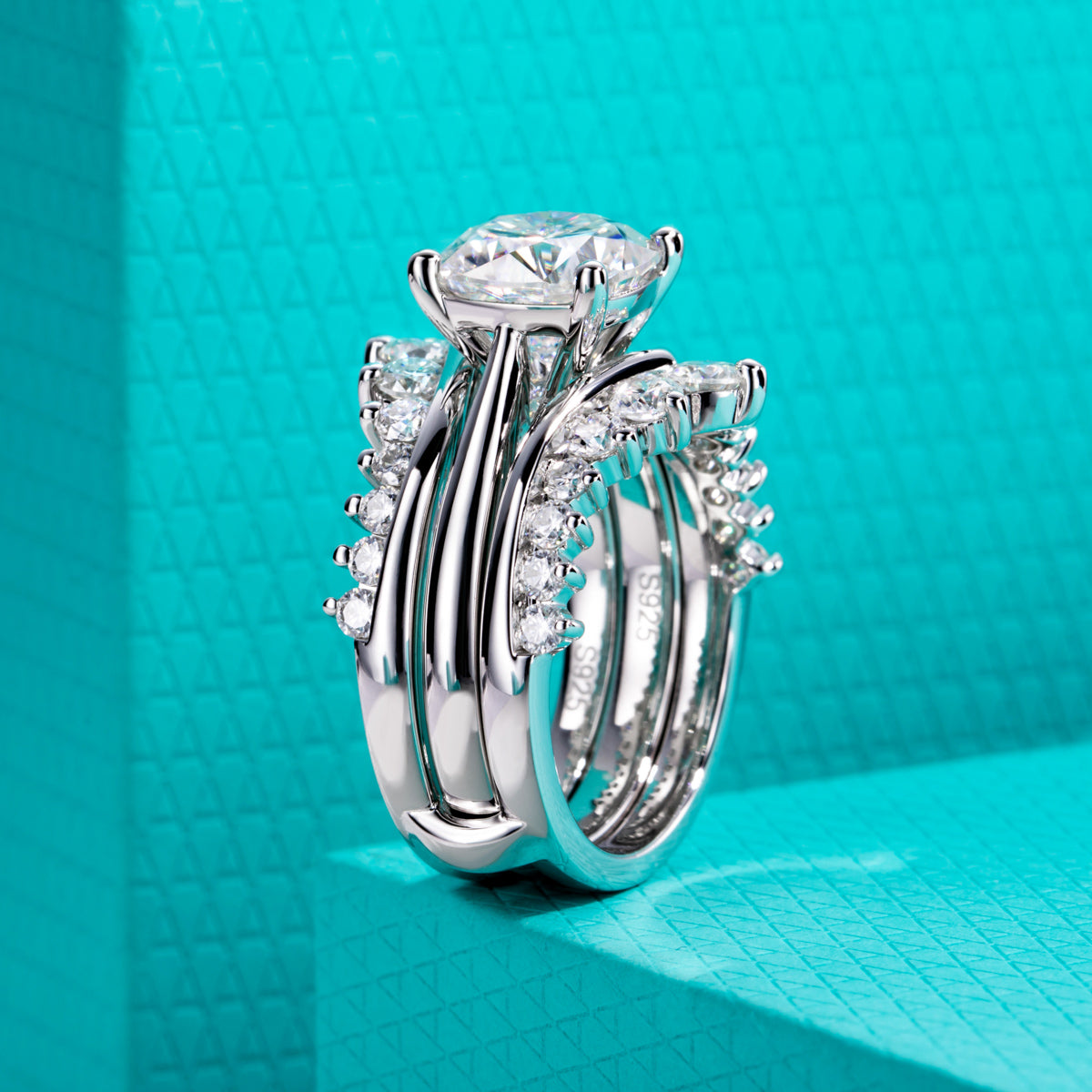 S925‑Silver Moissanite Chunky Square Stackable Rings