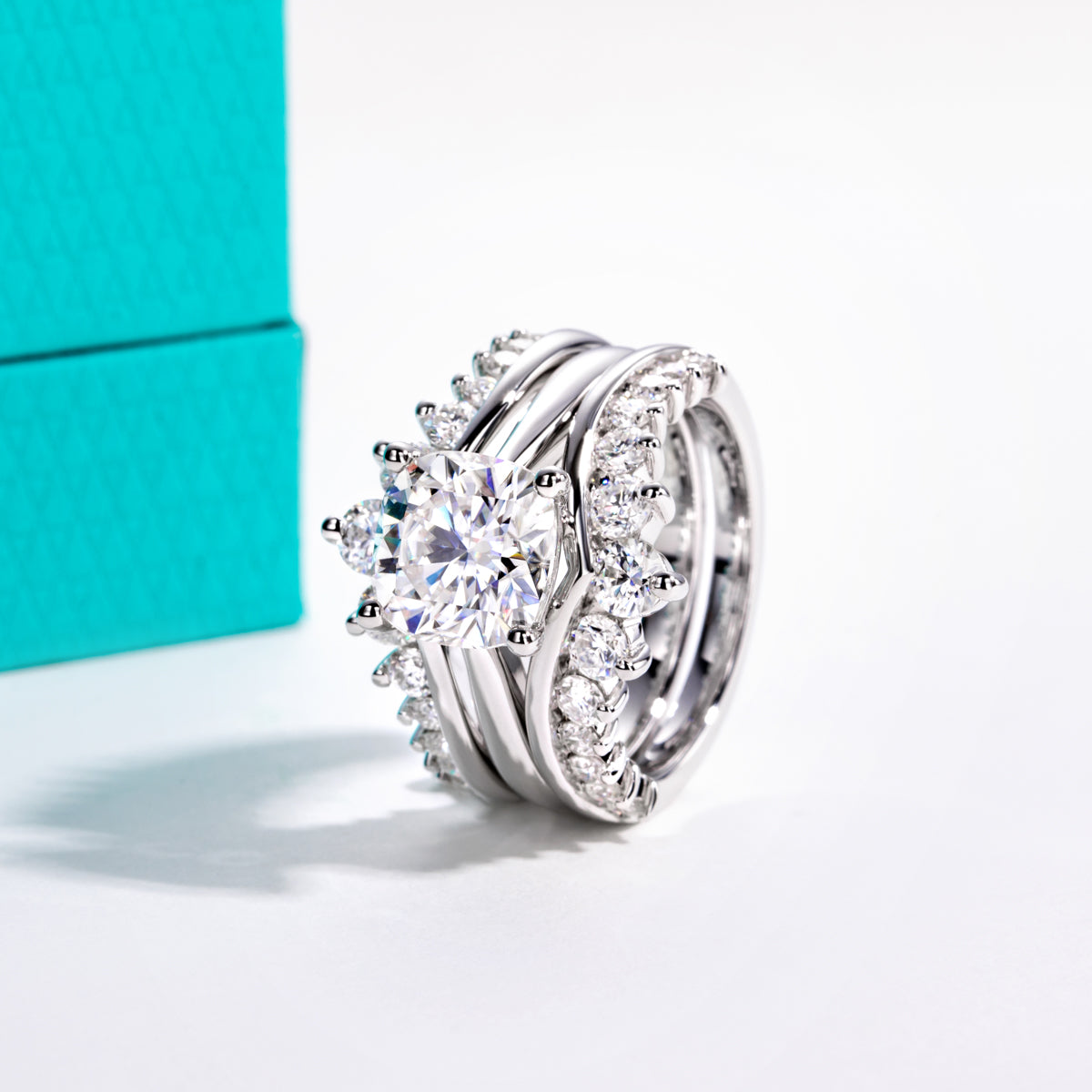 S925‑Silver Moissanite Chunky Square Stackable Rings