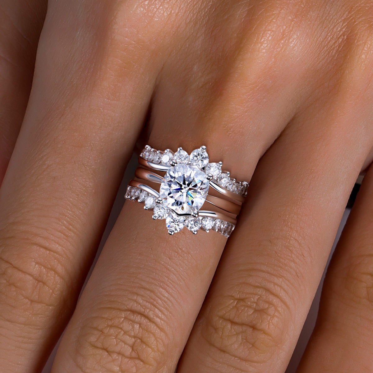 S925‑Silver Moissanite Chunky Square Stackable Rings