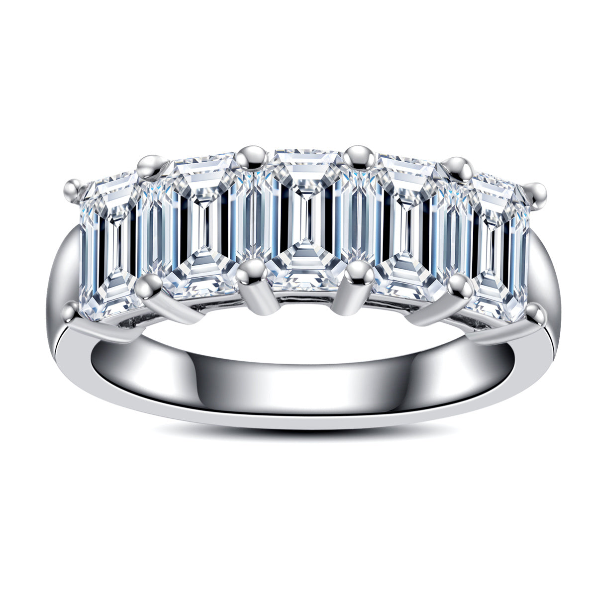 S925‑Silver Moissanite & Emerald Stack Band Ring