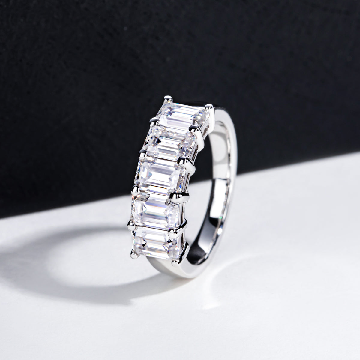 S925‑Silver Moissanite & Emerald Stack Band Ring