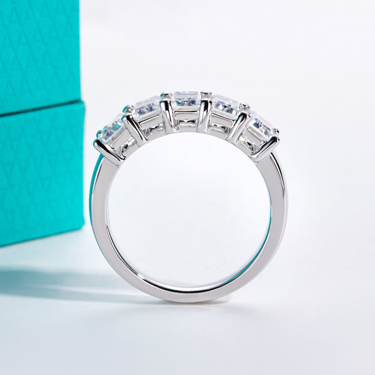 S925‑Silver Moissanite & Emerald Stack Band Ring