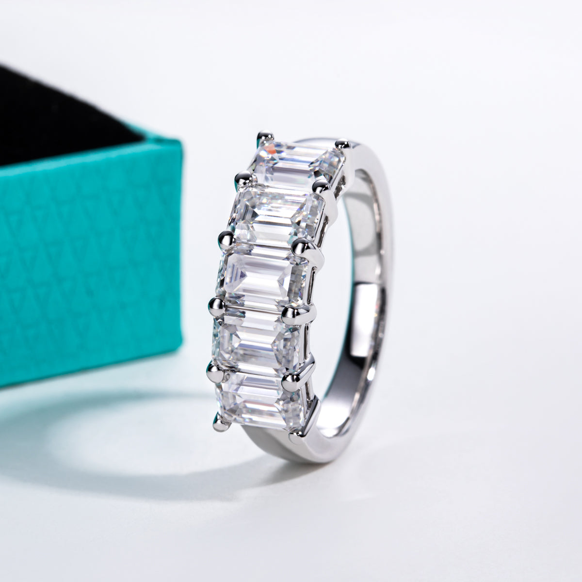 S925‑Silver Moissanite & Emerald Stack Band Ring
