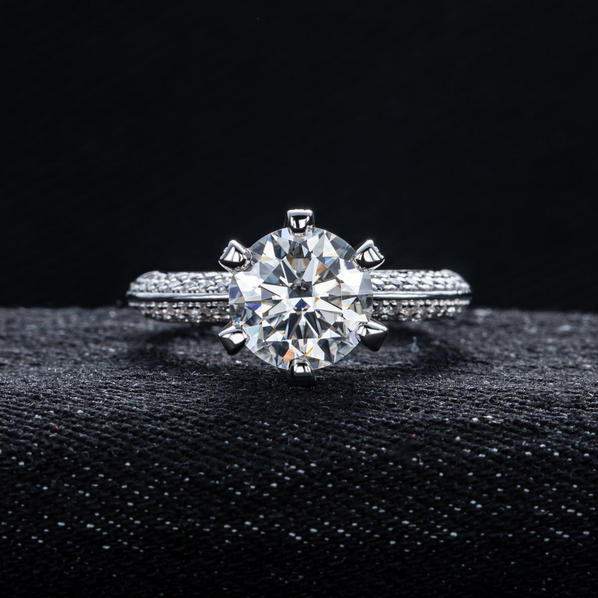 S925 Sterling‑Silver 9.0mm Pave‑Set Moissanite Ring