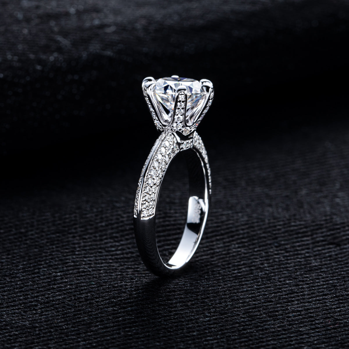 S925 Sterling‑Silver 9.0mm Pave‑Set Moissanite Ring