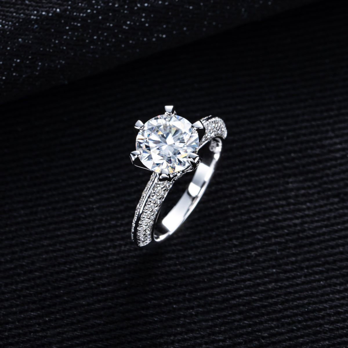 S925 Sterling‑Silver 9.0mm Pave‑Set Moissanite Ring