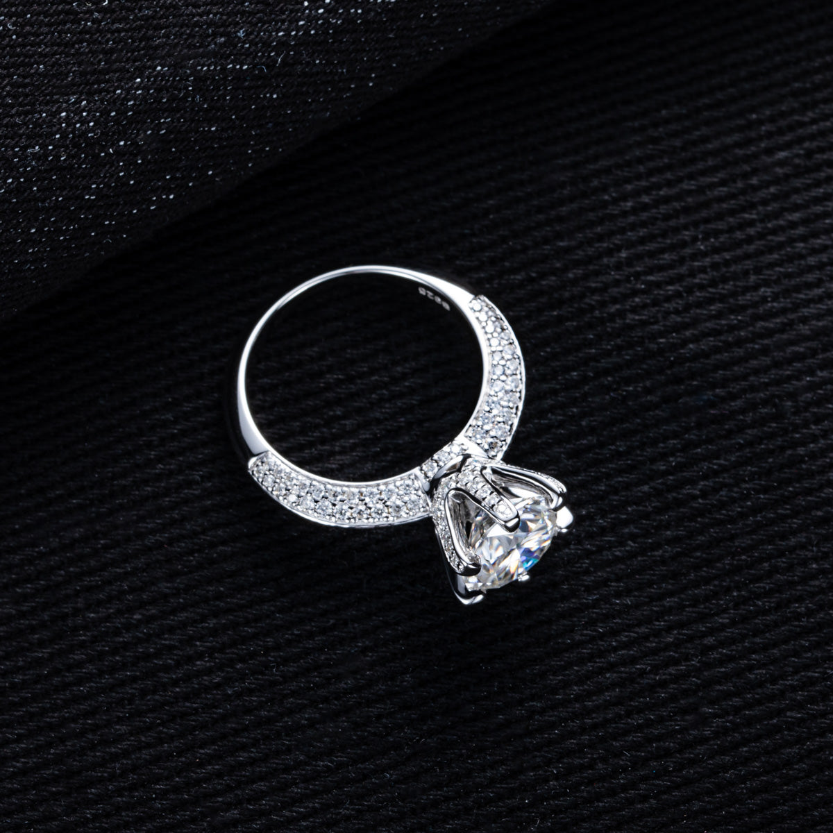 S925 Sterling‑Silver 9.0mm Pave‑Set Moissanite Ring