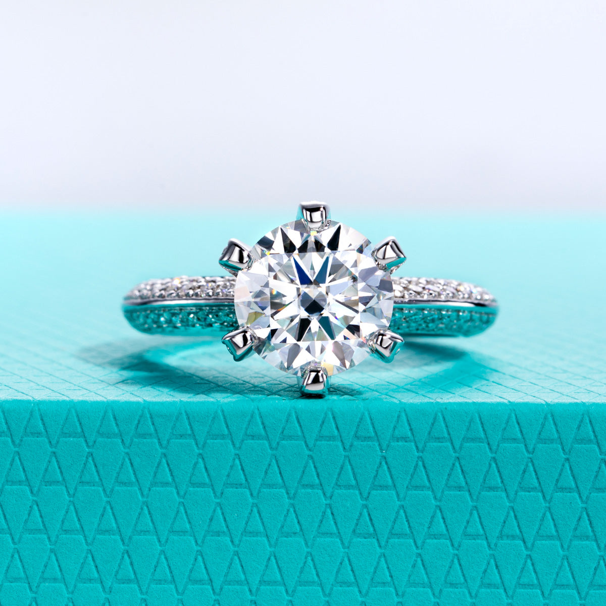 S925 Sterling‑Silver 9.0mm Pave‑Set Moissanite Ring