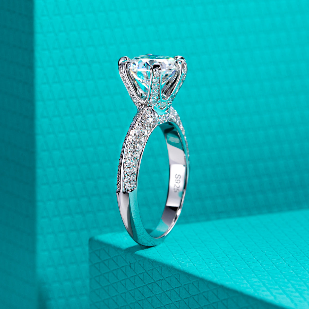 S925 Sterling‑Silver 9.0mm Pave‑Set Moissanite Ring