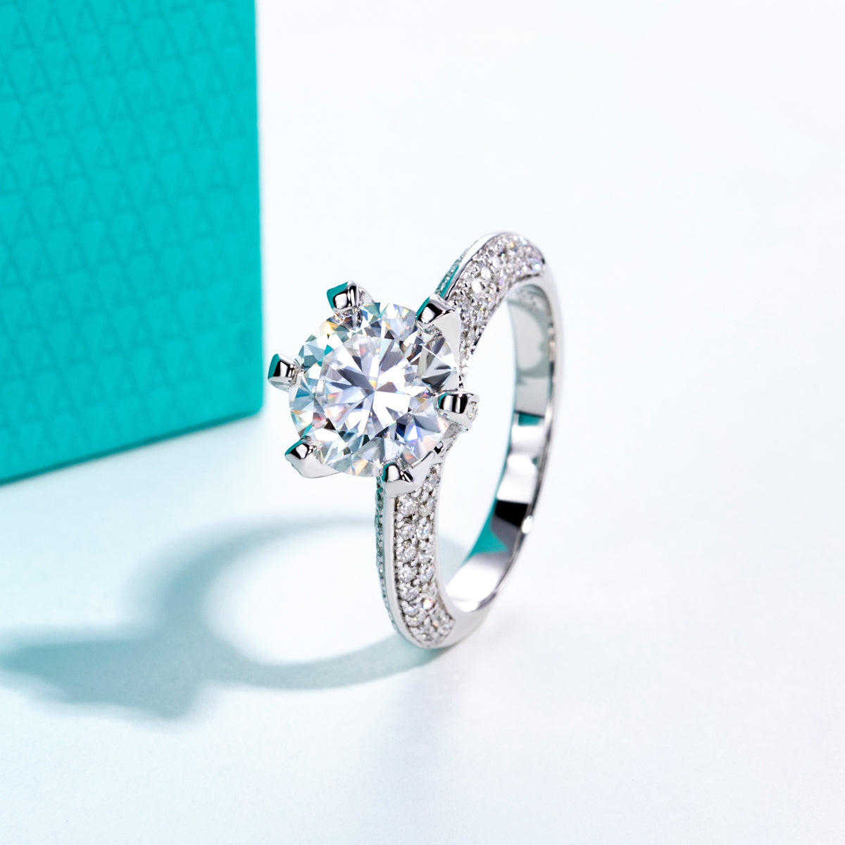S925 Sterling‑Silver 9.0mm Pave‑Set Moissanite Ring