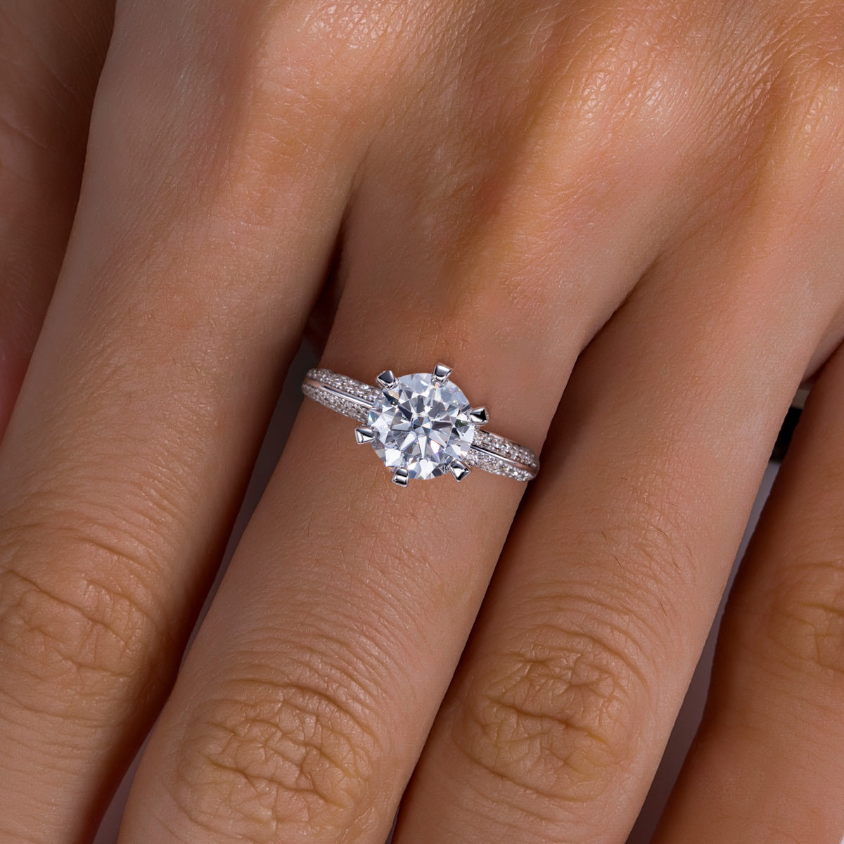 S925 Sterling‑Silver 9.0mm Pave‑Set Moissanite Ring
