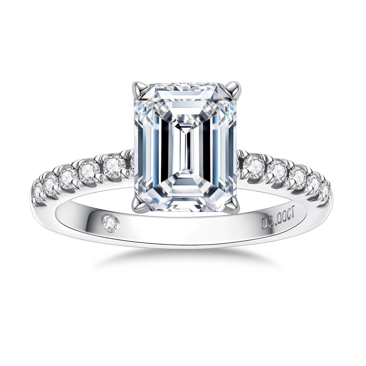 S925 Sterling‑Silver 7×9mm Emerald‑Cut 3CT Moissanite Ring