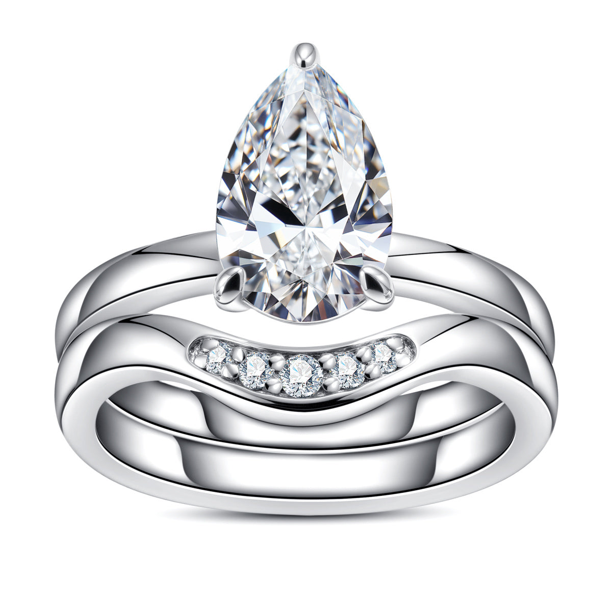 S925 Sterling‑Silver Pear‑Shaped Moissanite Stackable Ring Set