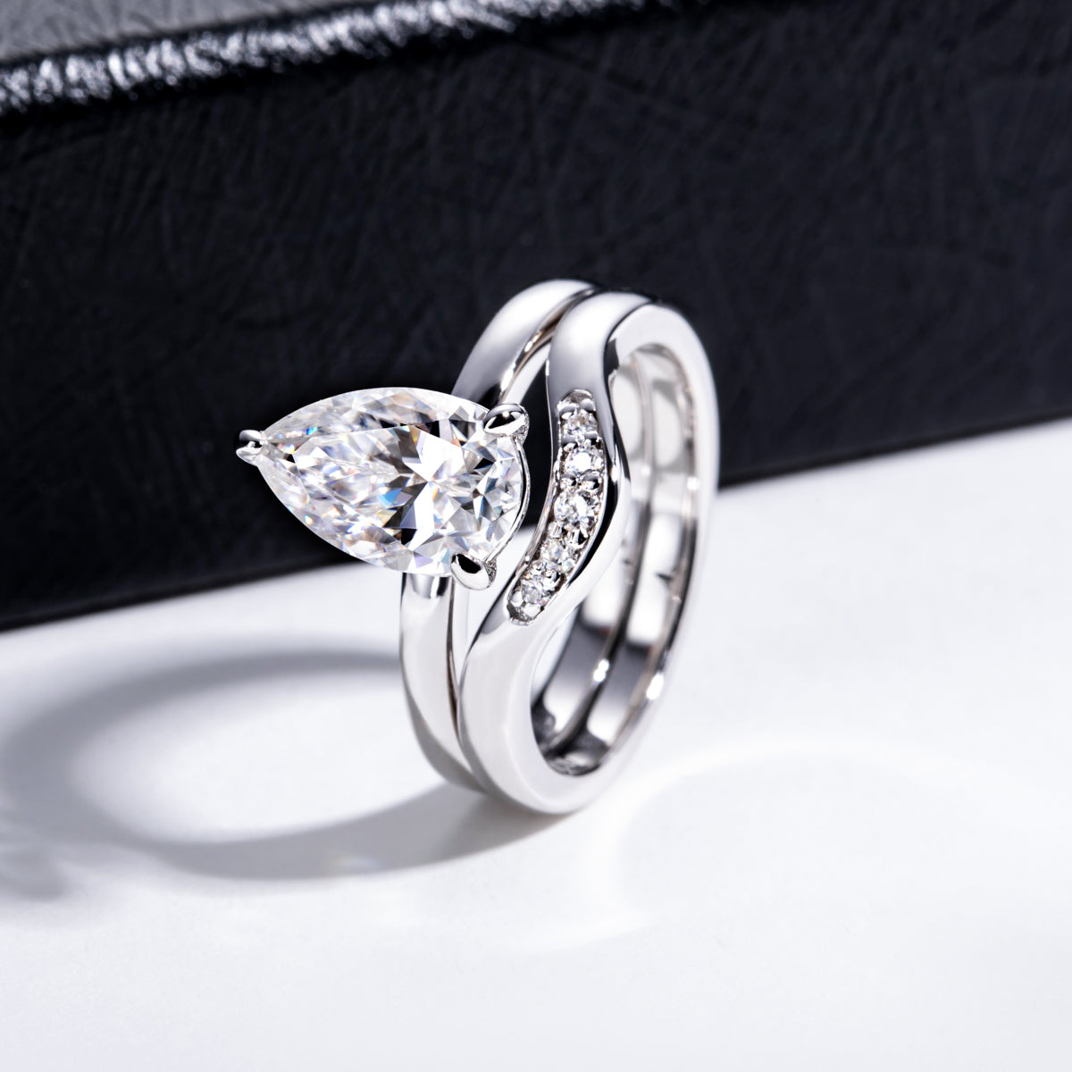 S925 Sterling‑Silver Pear‑Shaped Moissanite Stackable Ring Set