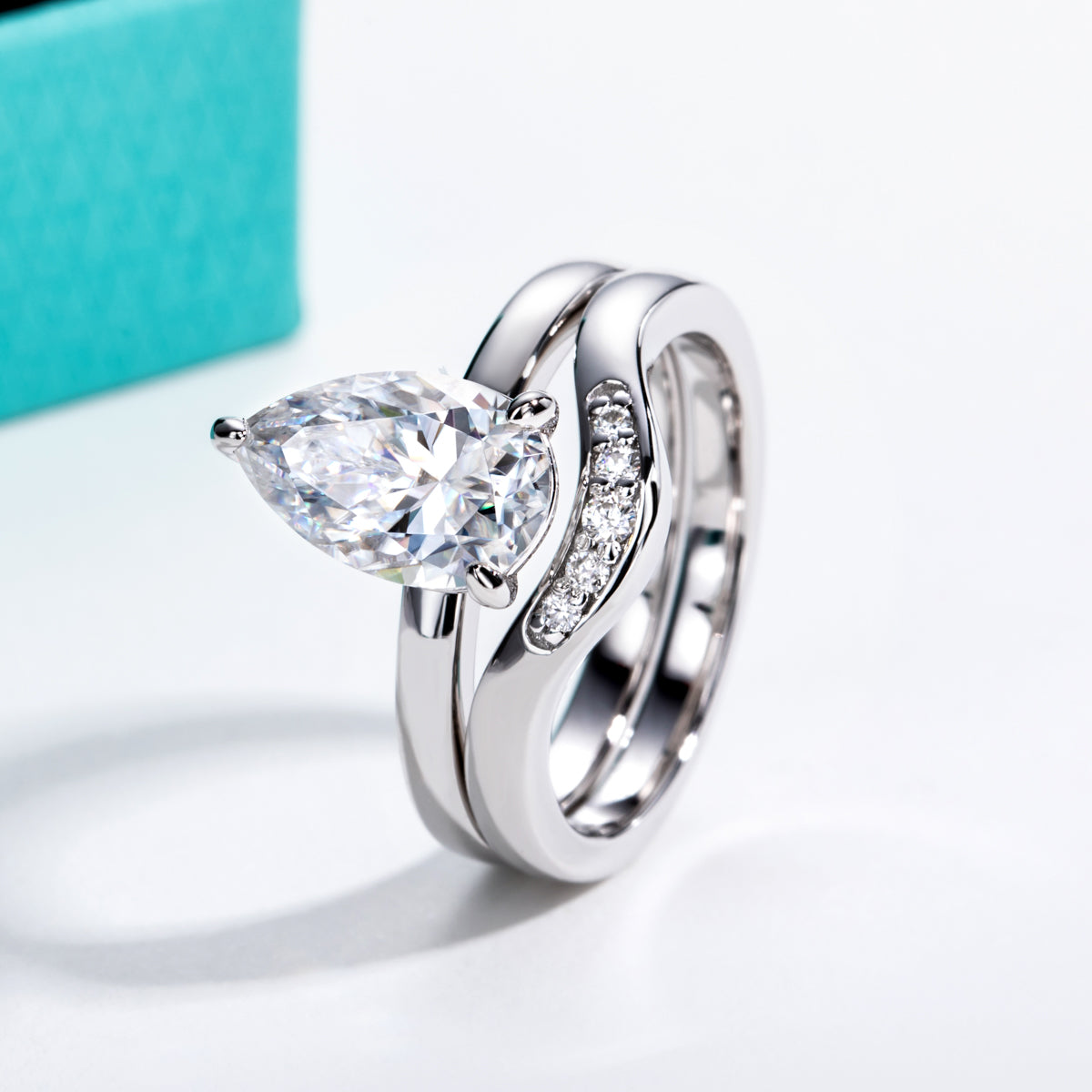 S925 Sterling‑Silver Pear‑Shaped Moissanite Stackable Ring Set
