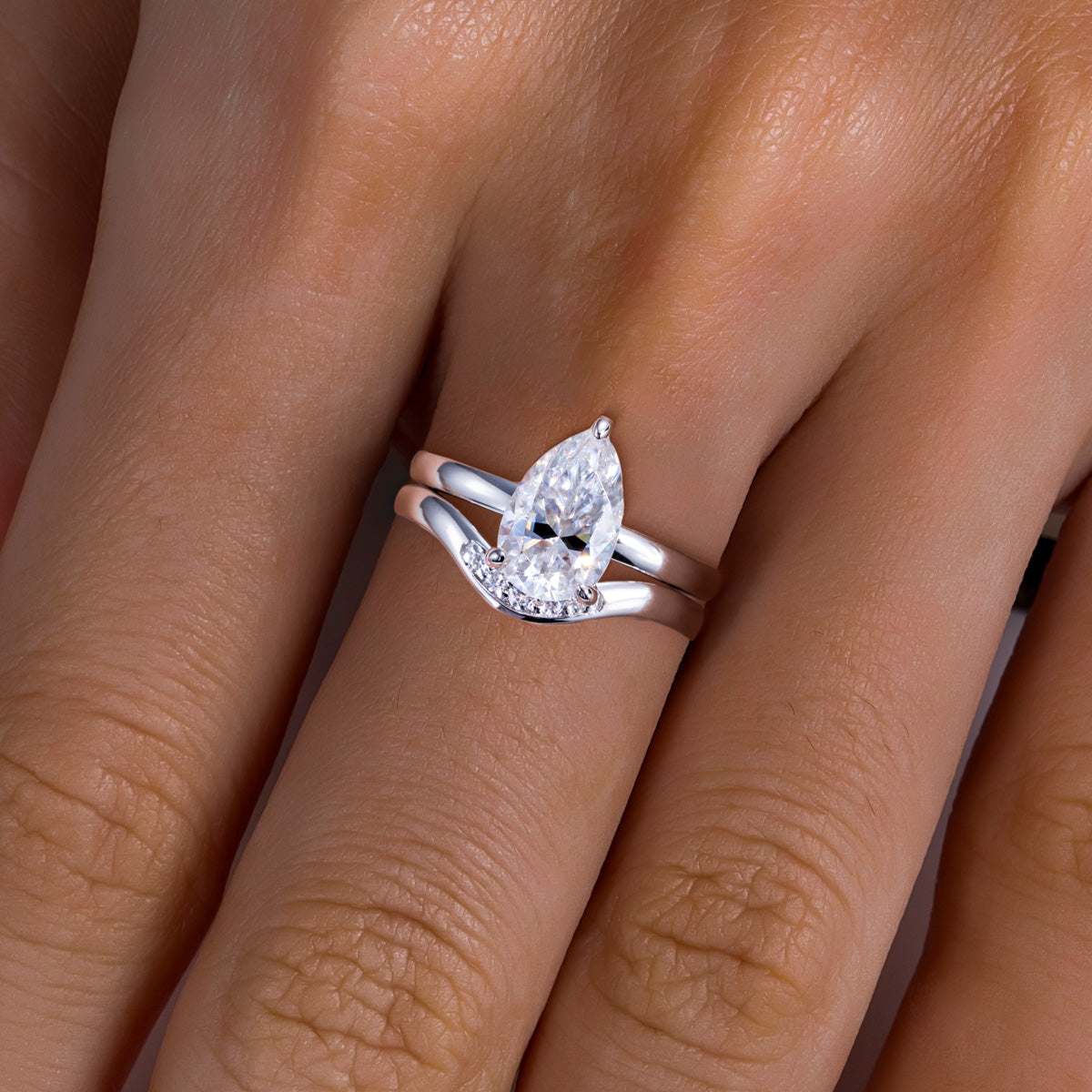 S925 Sterling‑Silver Pear‑Shaped Moissanite Stackable Ring Set