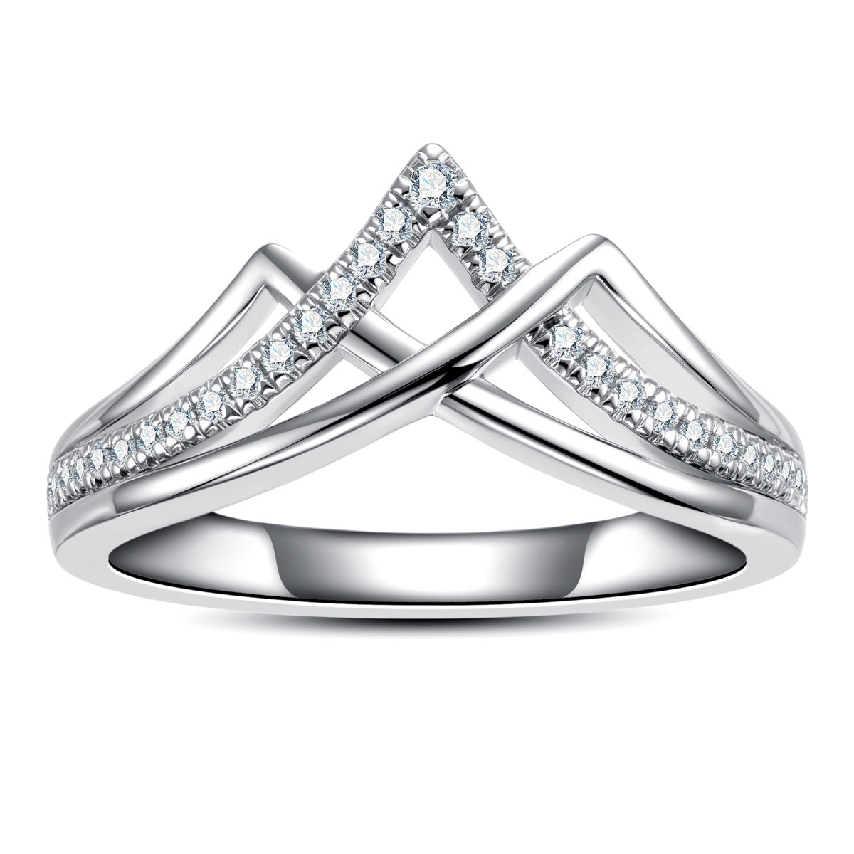 S925 Sterling‑Silver French‑Style V‑Shaped Moissanite Ring