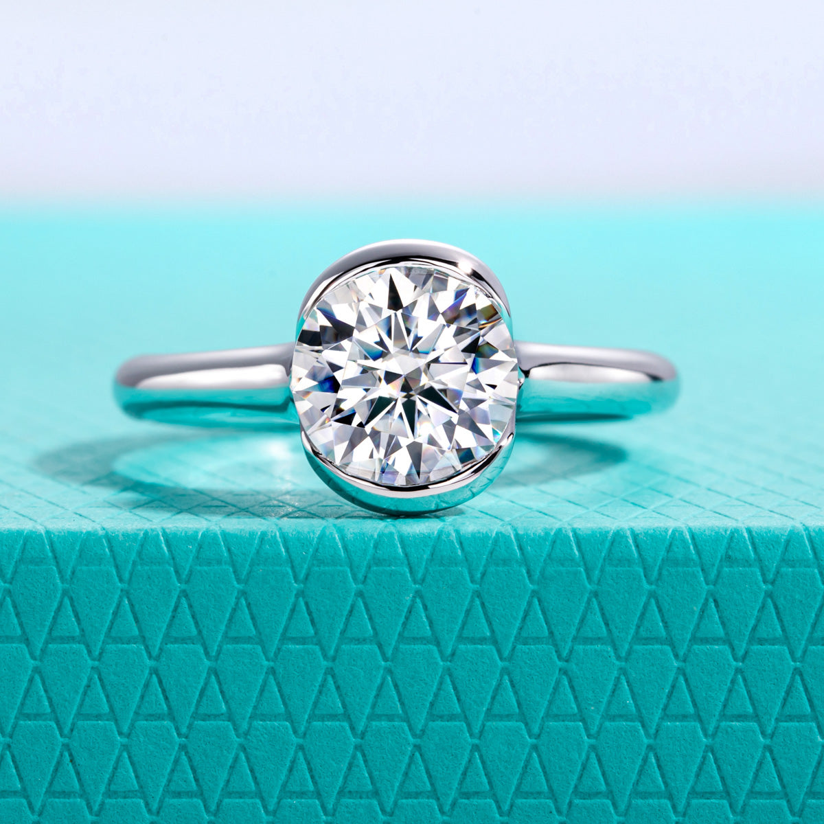 S925 Sterling‑Silver Round‑Cut 2.0CT Single‑Stone Moissanite Ring