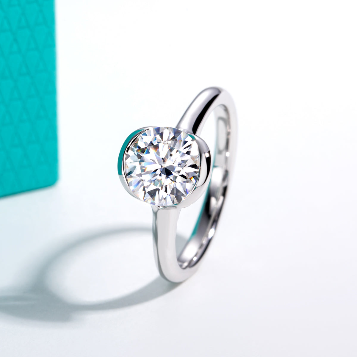 S925 Sterling‑Silver Round‑Cut 2.0CT Single‑Stone Moissanite Ring