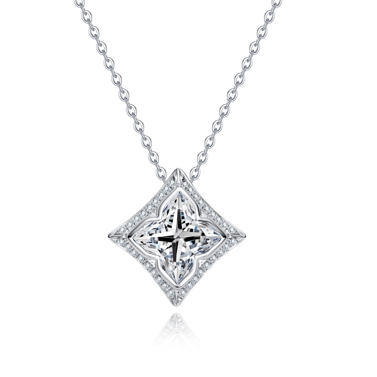 S925‑Silver 2.0CT Princess‑Cut Moissanite Lily‑Grass Pendant