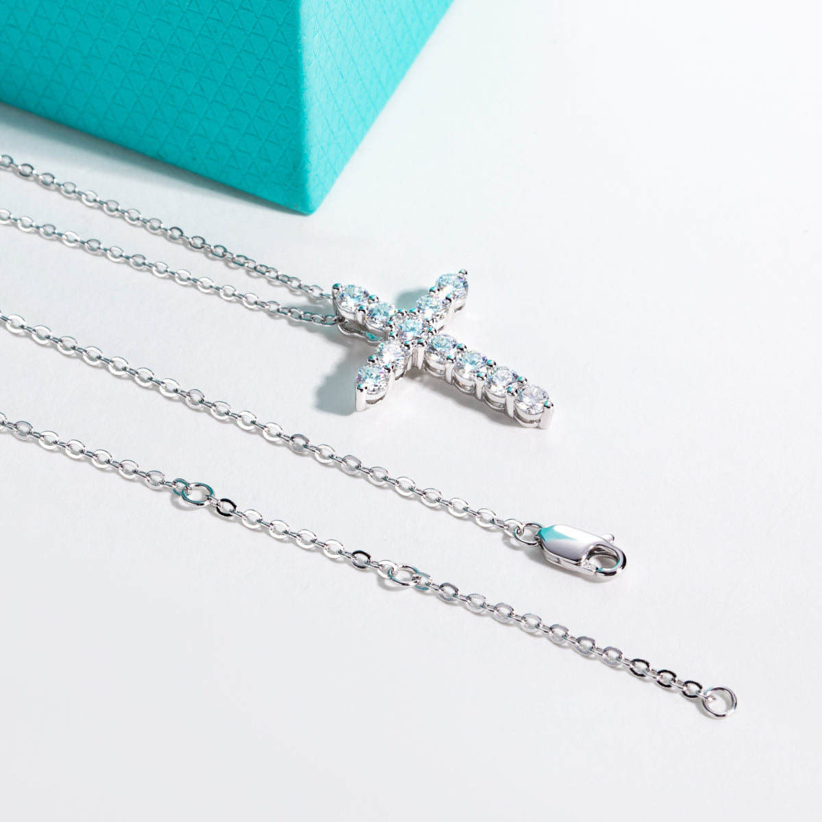 S925 Sterling Silver Full Paved Moissanite Cross Pendant