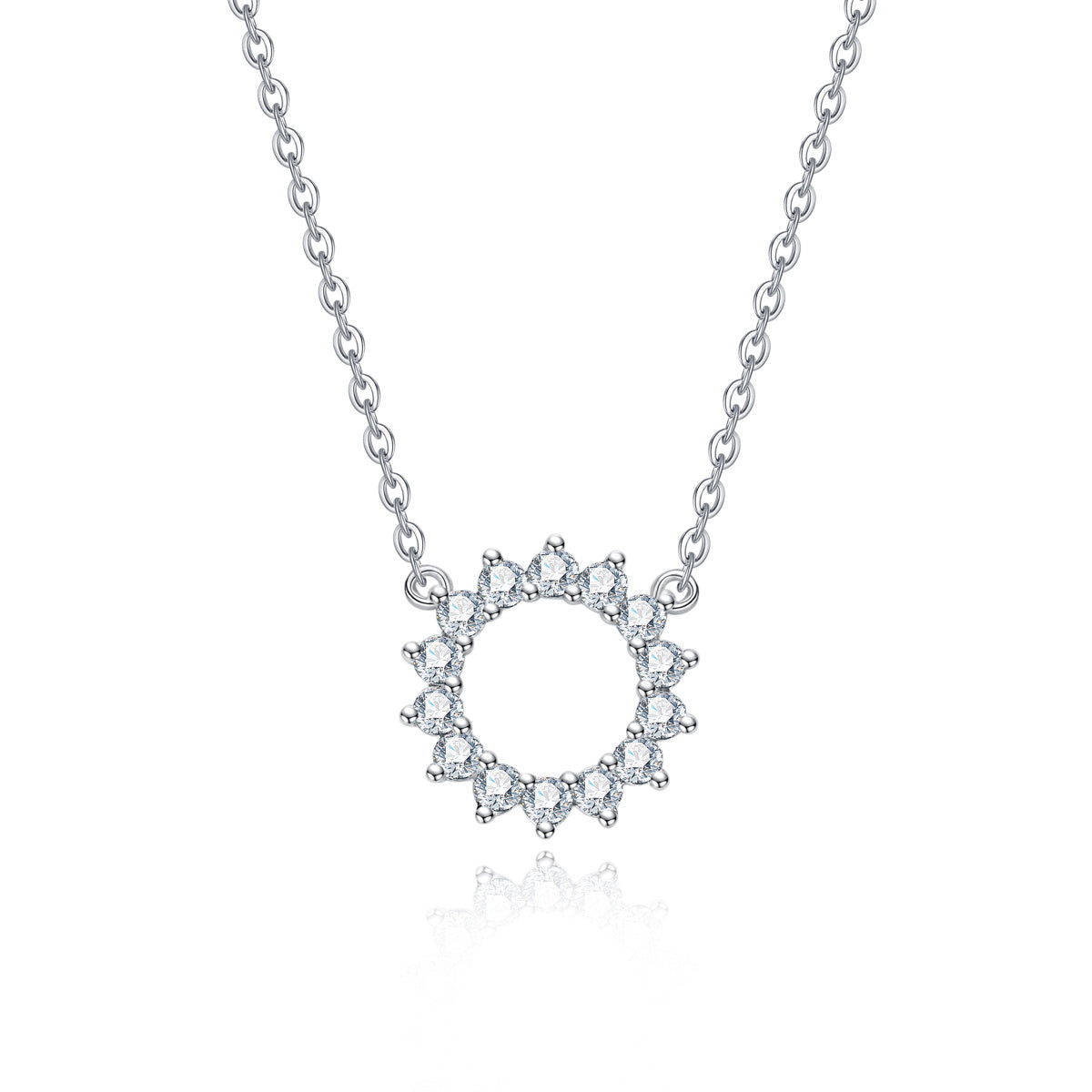 S925 Sterling Silver Hollow Circle Lock Inlaid Moissanite Pendant Necklace