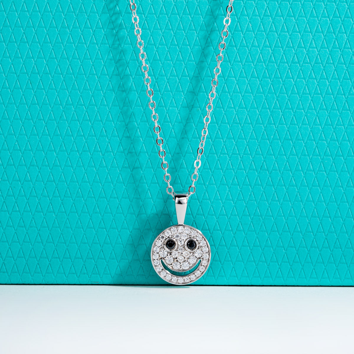 S925 Sterling Silver Full Paved Moissanite Smiley Face Pendant