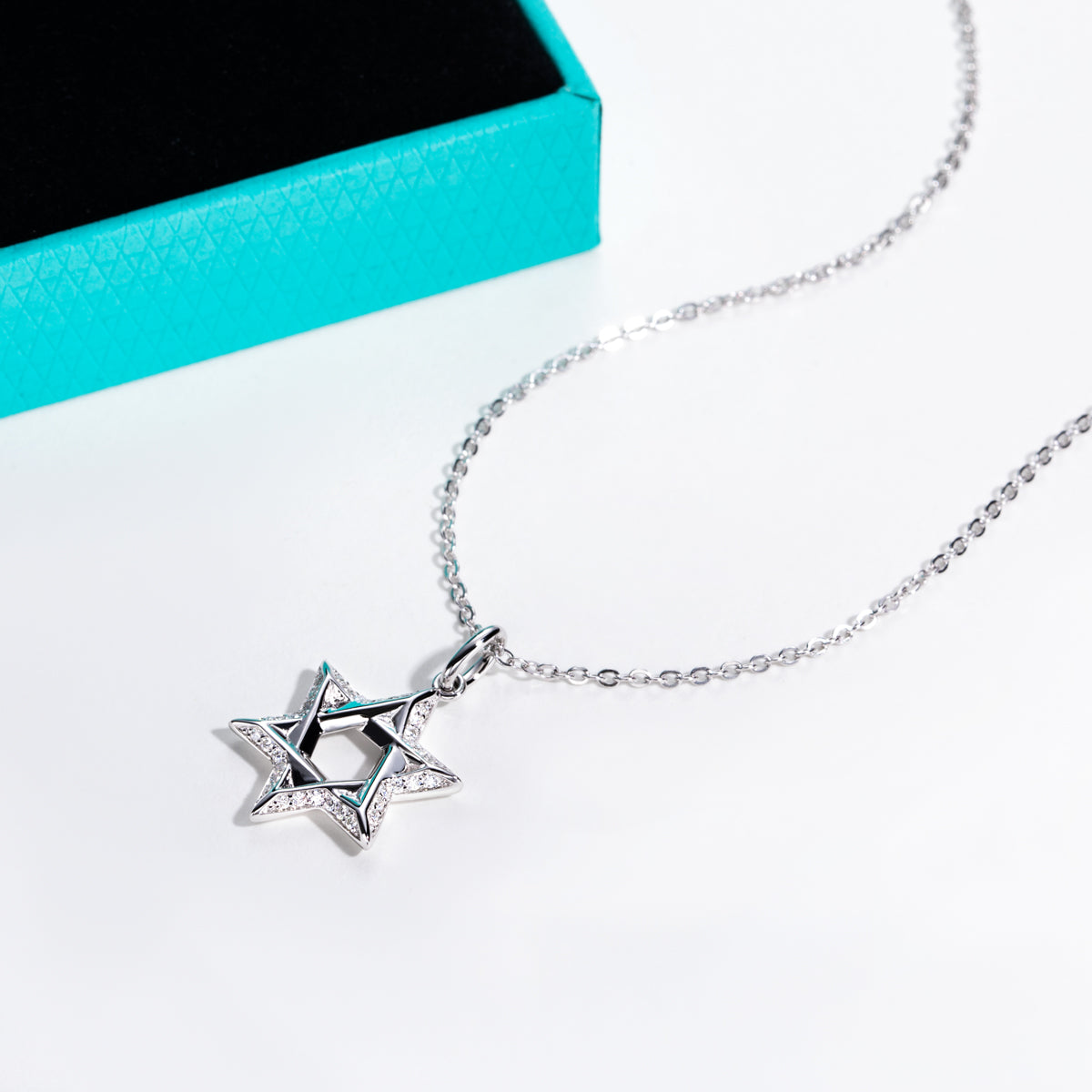 S925 Sterling Silver Full Paved Moissanite Hexagram Pendant