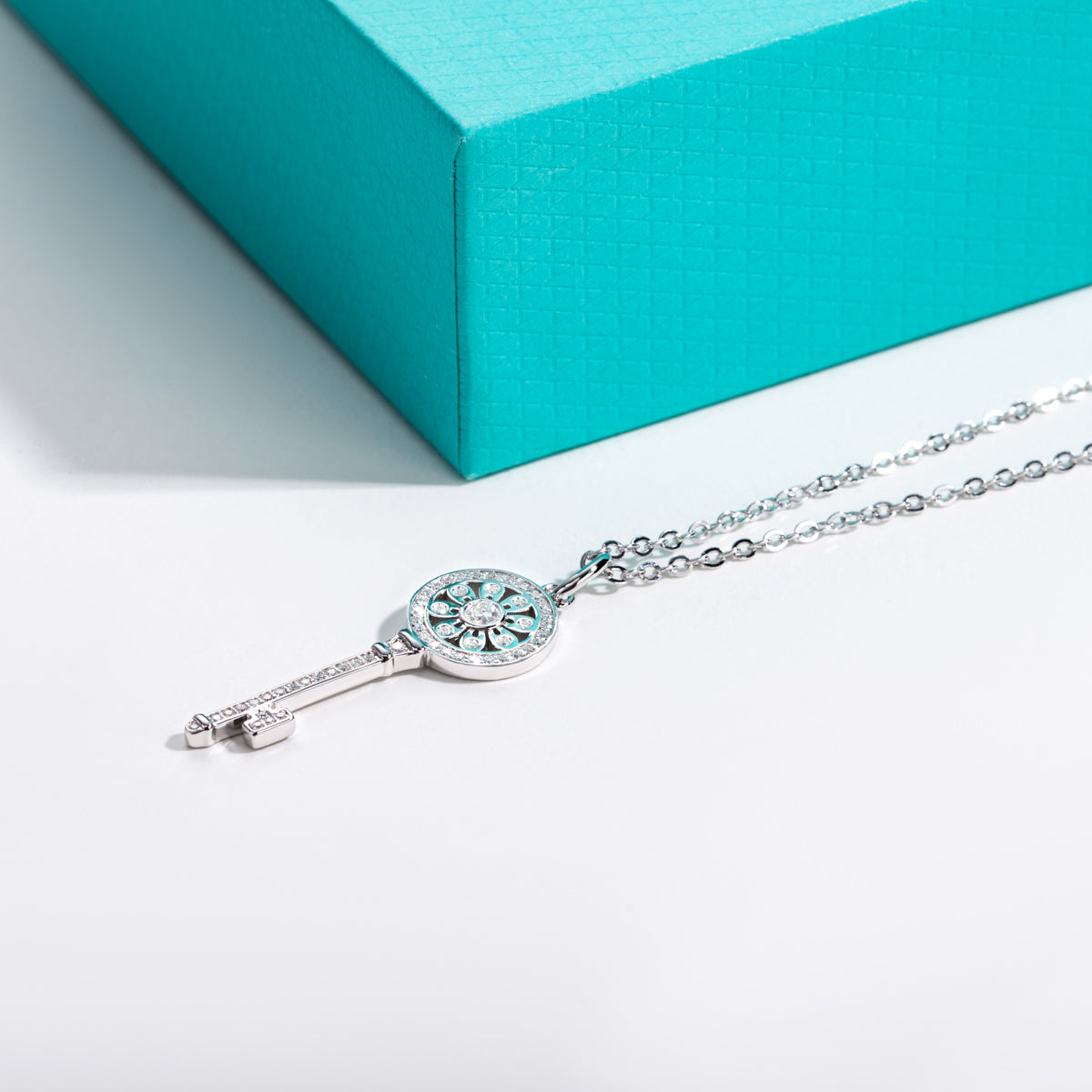 S925 Sterling Silver Full Paved Moissanite Sunflower Key Pendant