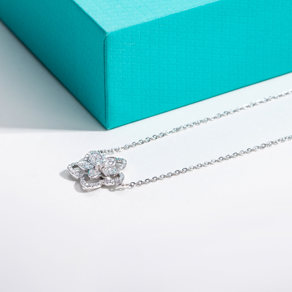 S925 Sterling Silver Full Paved Moissanite Double Layer Flower Clavicle Necklace