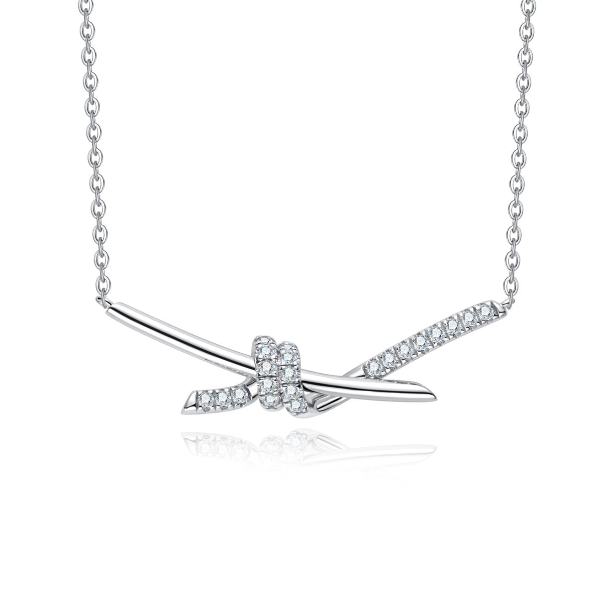 S925 Sterling Silver Full Paved Moissanite Knot Clavicle Necklace