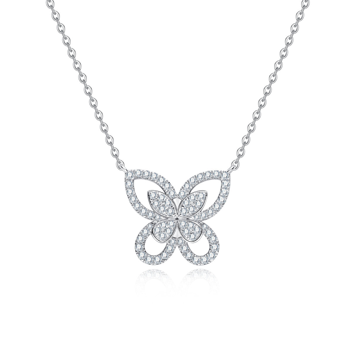 S925 Sterling Silver Full Paved Moissanite Double Layer Butterfly Clavicle Necklace