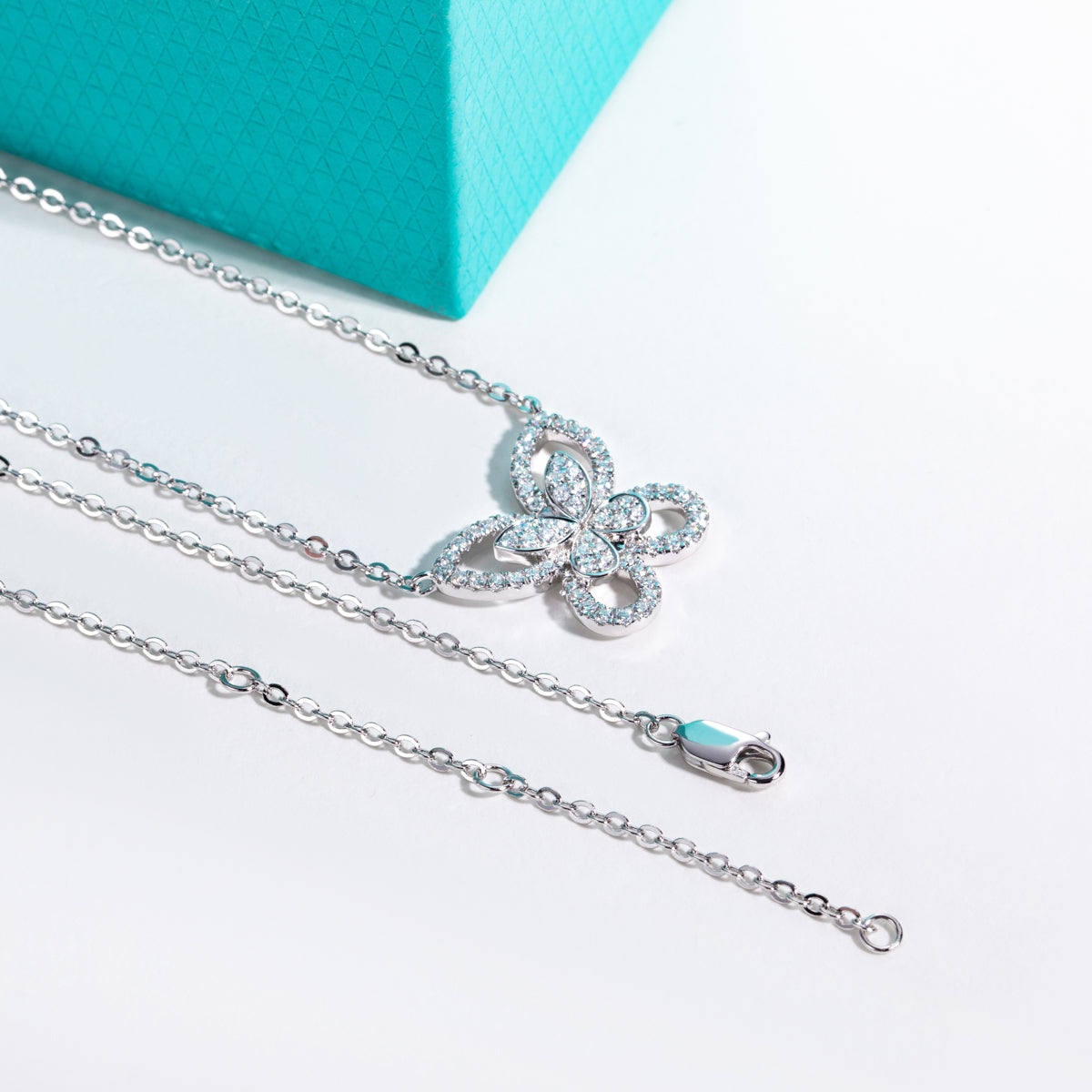 S925 Sterling Silver Full Paved Moissanite Double Layer Butterfly Clavicle Necklace