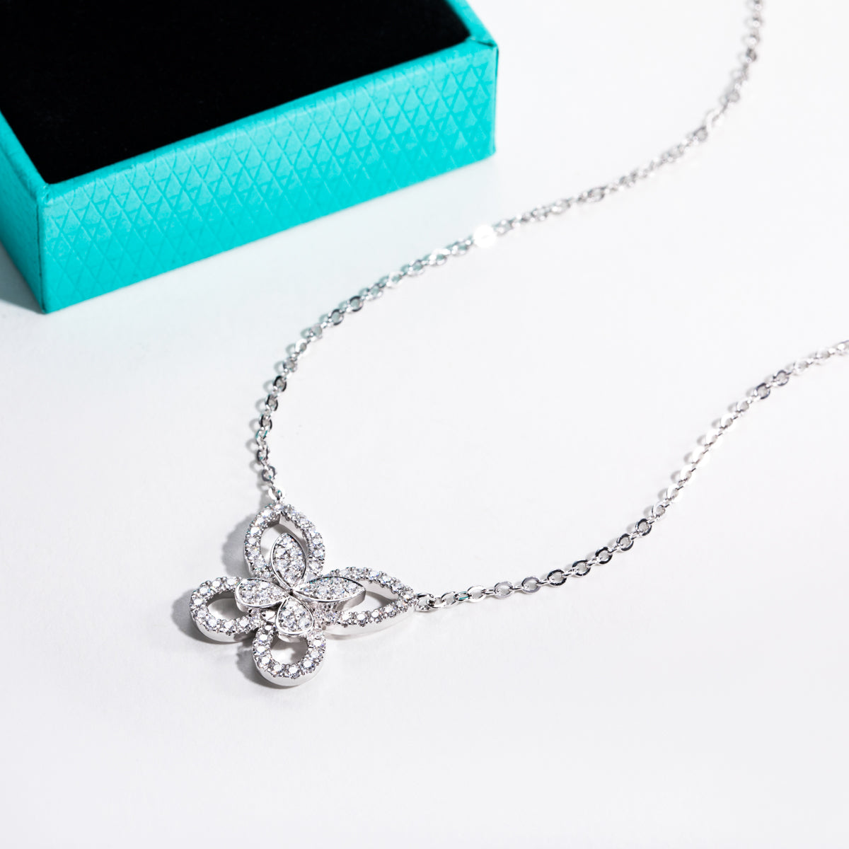 S925 Sterling Silver Full Paved Moissanite Double Layer Butterfly Clavicle Necklace