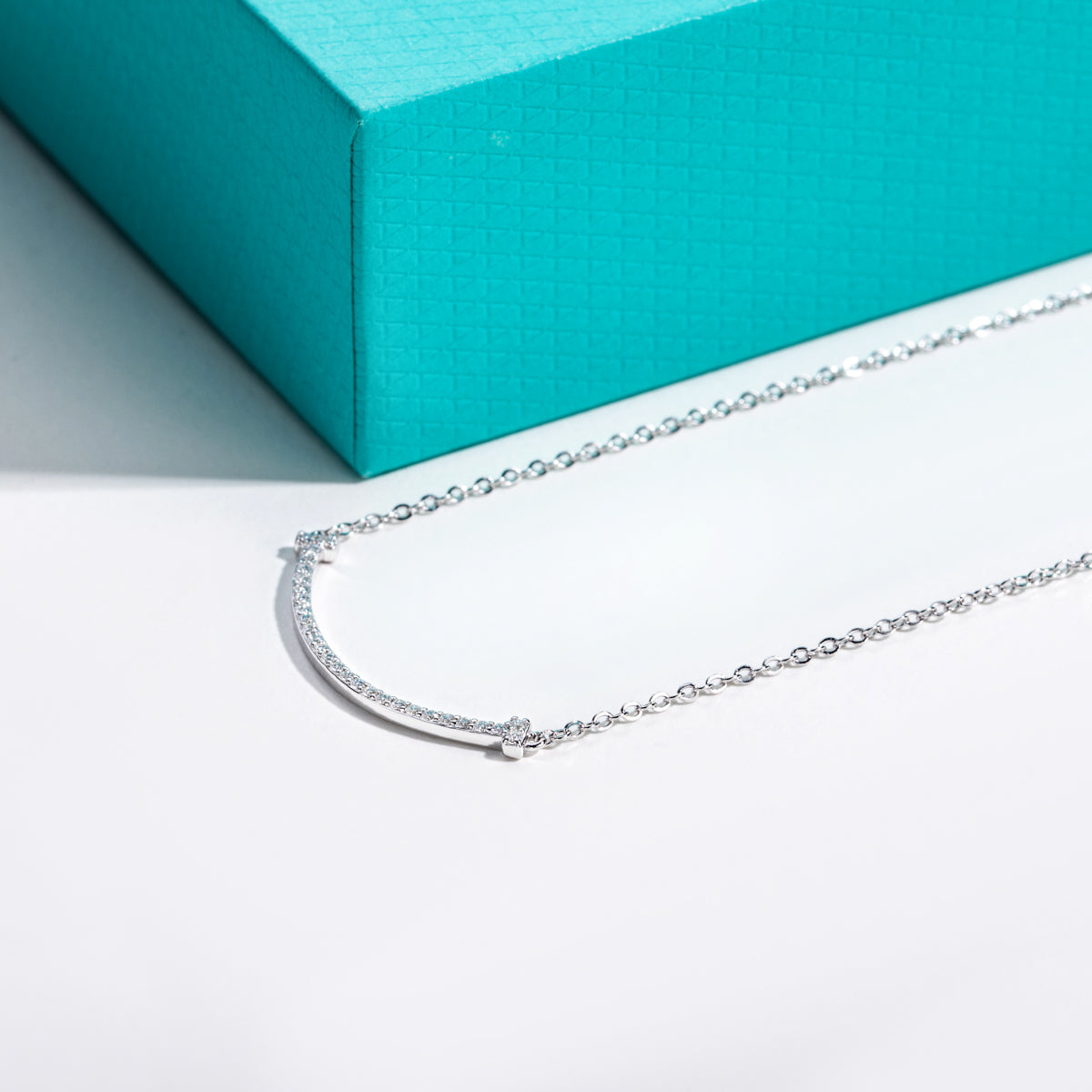 S925 Sterling Silver Full Paved Moissanite Smiley Face Clavicle Necklace
