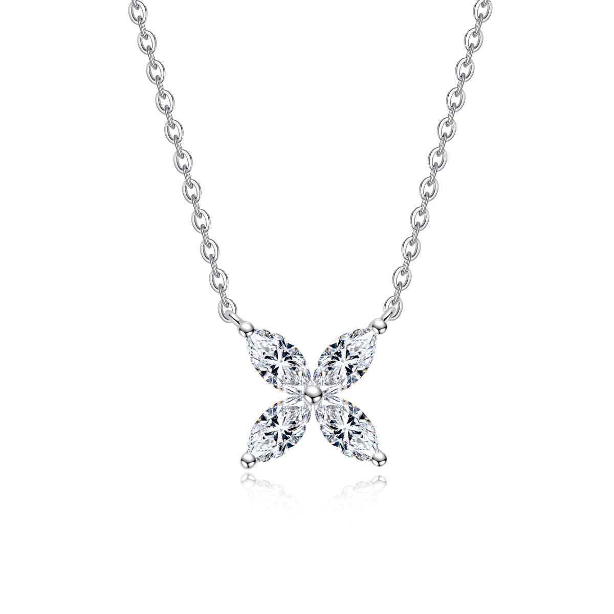 S925 Sterling Silver Marquise Moissanite Four-Petal Flower Clavicle Necklace