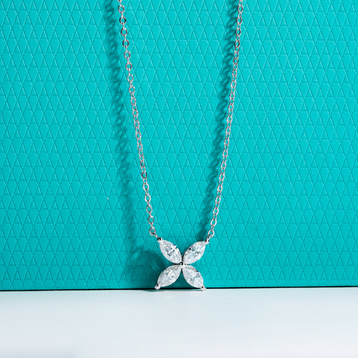 S925 Sterling Silver Marquise Moissanite Four-Petal Flower Clavicle Necklace