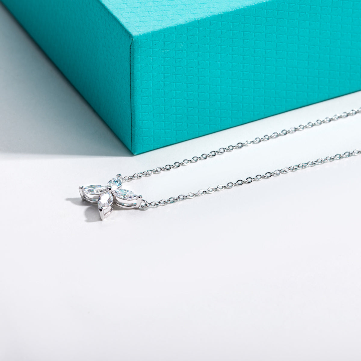 S925 Sterling Silver Marquise Moissanite Four-Petal Flower Clavicle Necklace