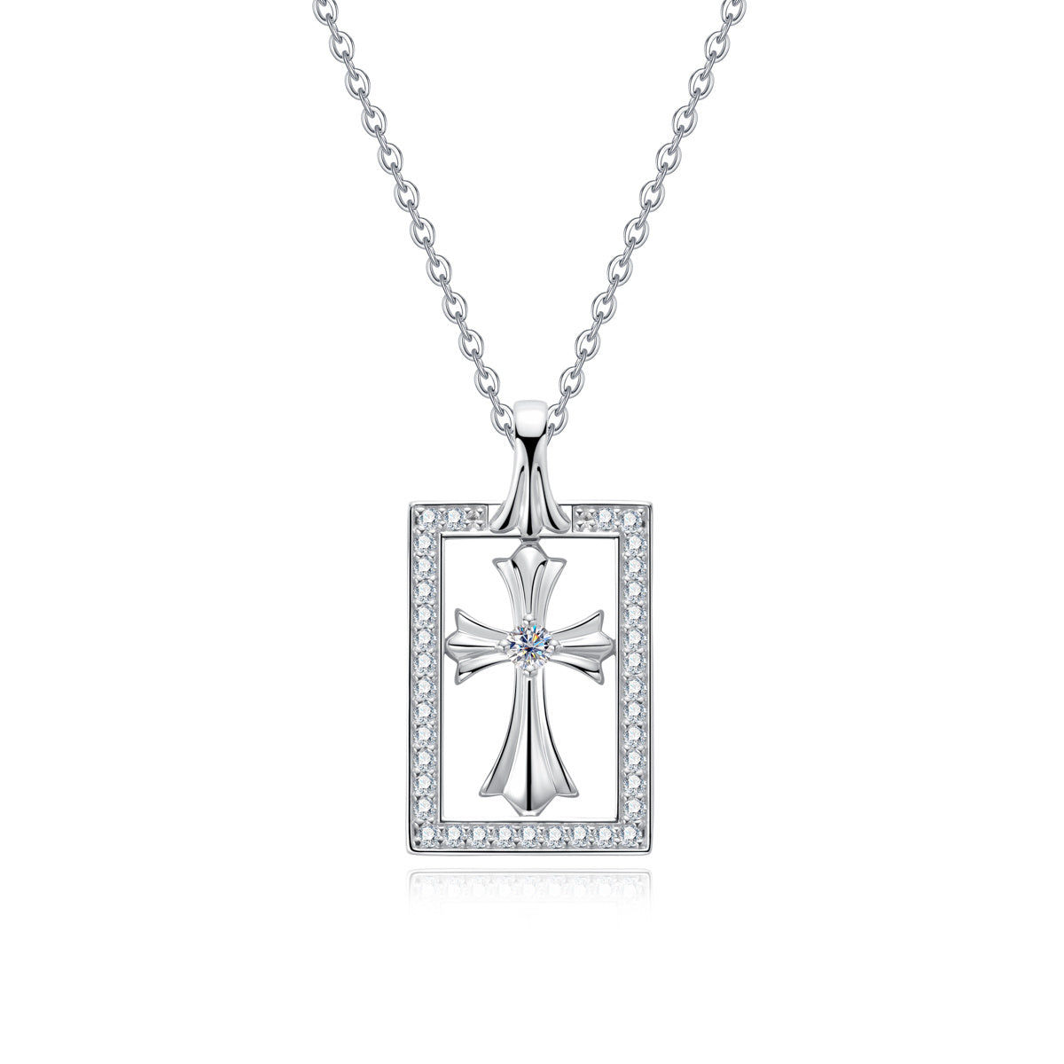 S925 Silver Moissanite Cross Square Clavicle Chain Pendant