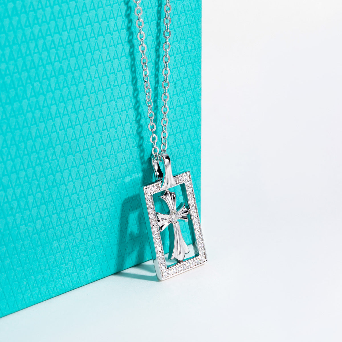 S925 Silver Moissanite Cross Square Clavicle Chain Pendant