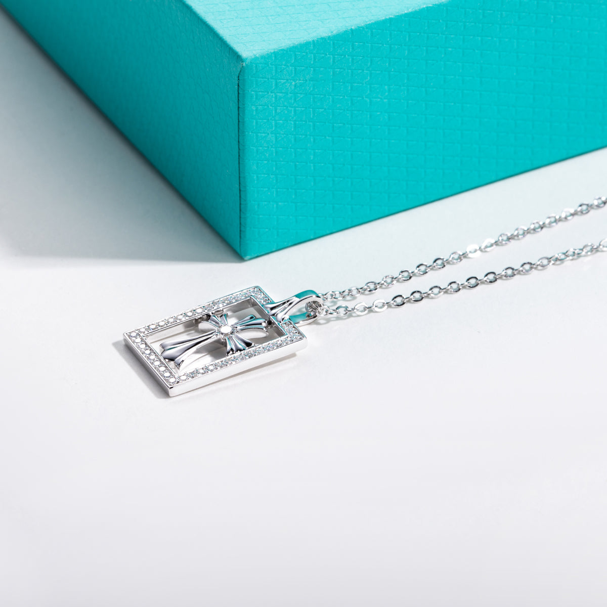 S925 Silver Moissanite Cross Square Clavicle Chain Pendant