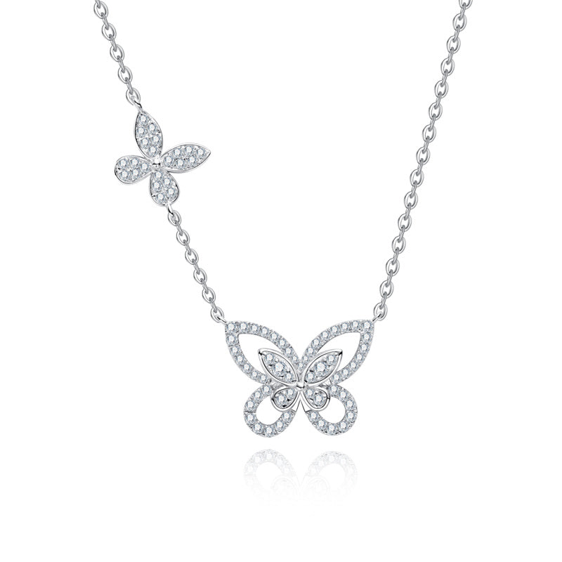 S925 Silver Full Moissanite Double-Layer Butterfly Clavicle Chain