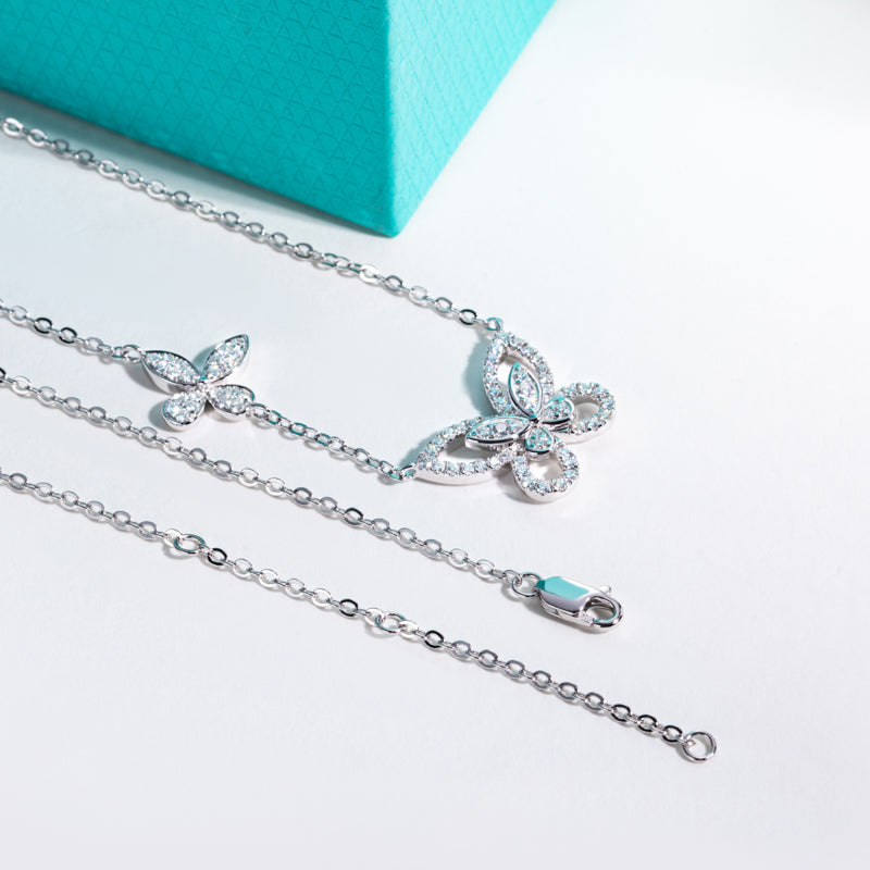 S925 Silver Full Moissanite Double-Layer Butterfly Clavicle Chain